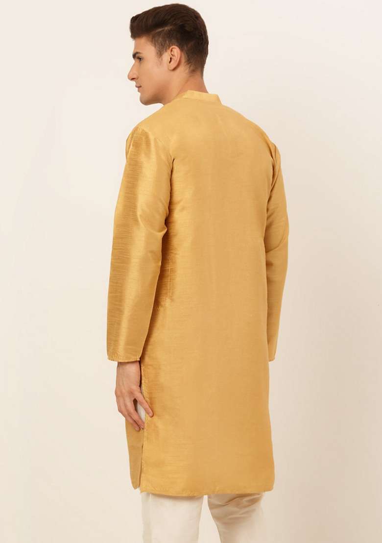 Golden Dupion Silk Blend Kurta For Men - Indya
