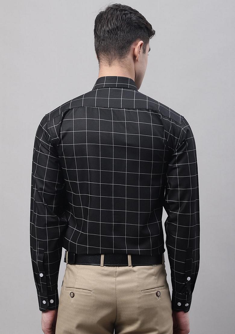 Black Checkered Cotton Shirt For Men
