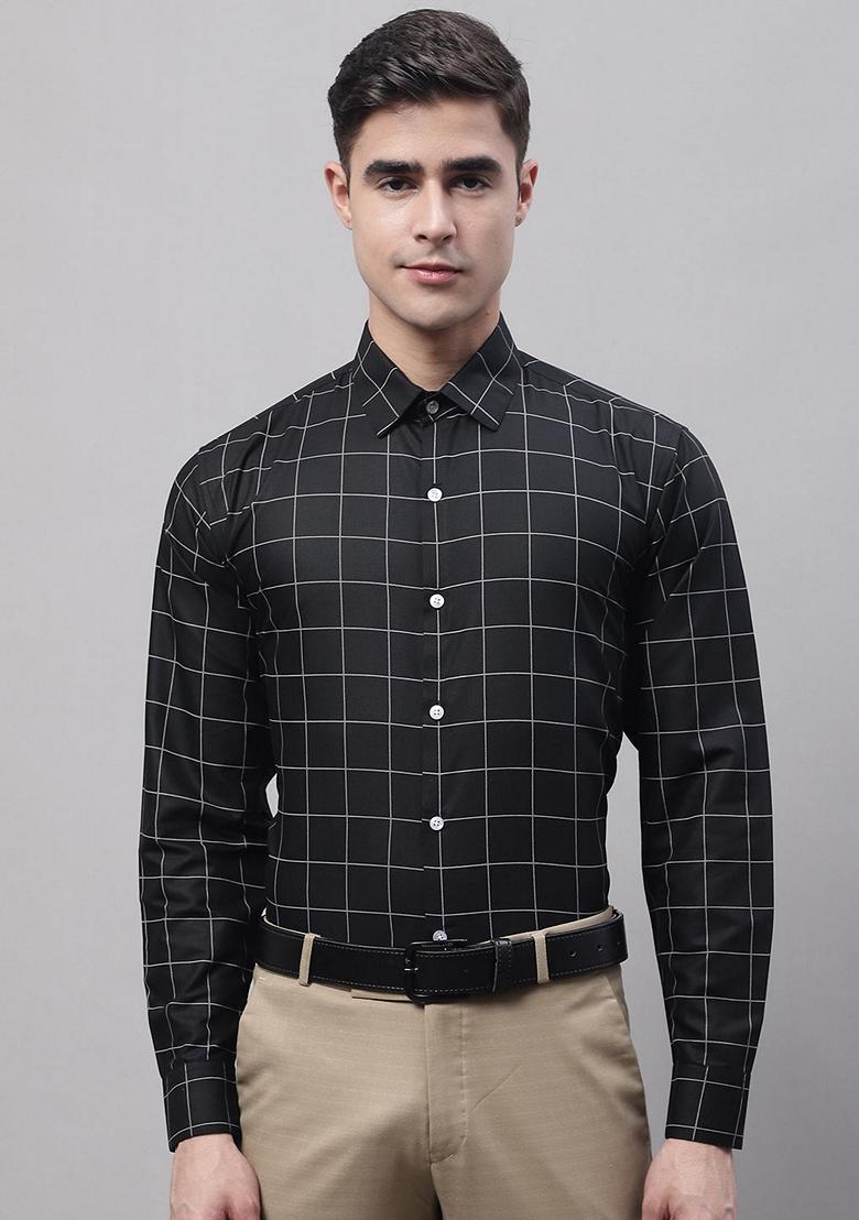 Black Checkered Cotton Shirt For Men