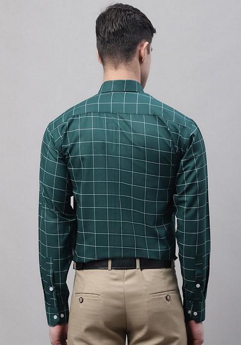 Green Checkered Cotton Shirt For Men