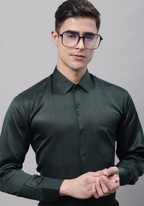 Olive Cotton Blend Shirt For Men