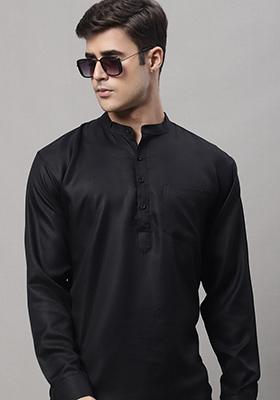 Black Silk Blend Kurta For Men