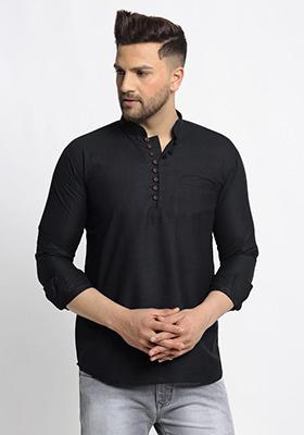 Black Cotton Kurta For Men