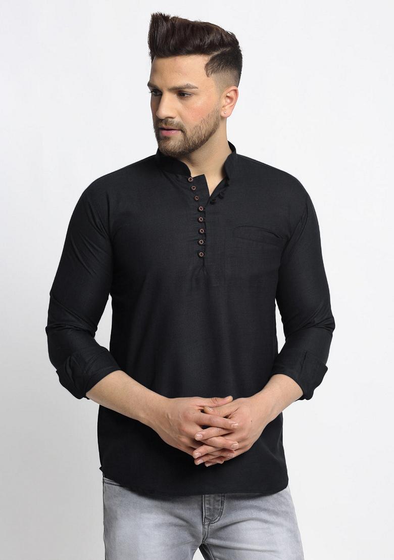 Black Cotton Kurta For Men