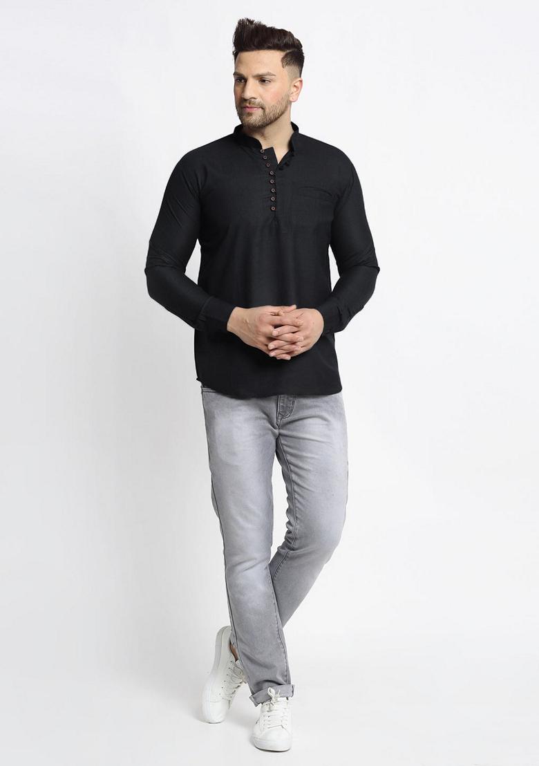 Black Cotton Kurta For Men