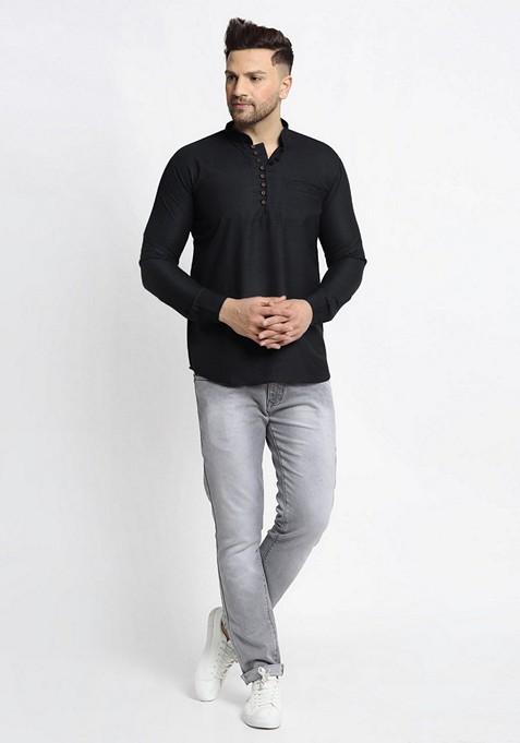 Black Cotton Kurta For Men