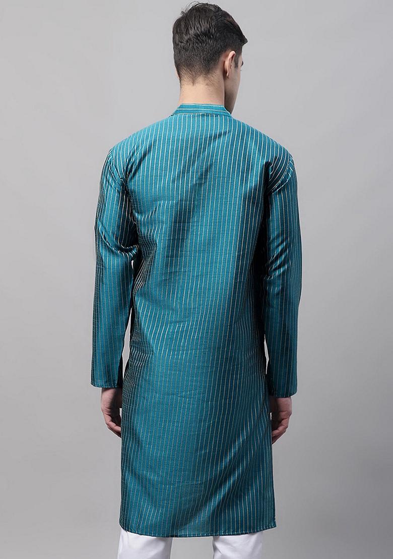 Teal Blue Cotton Kurta For Men