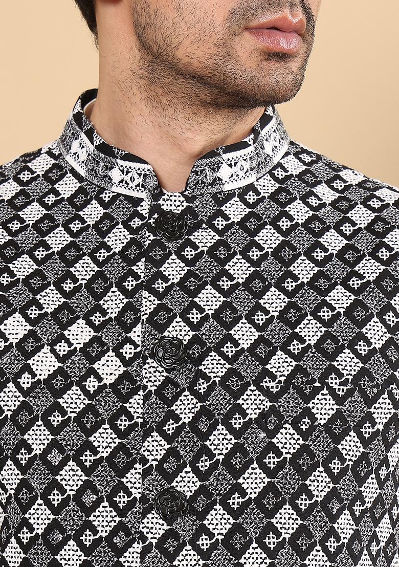 Black Embellished Rayon Silk Nehru Jacket