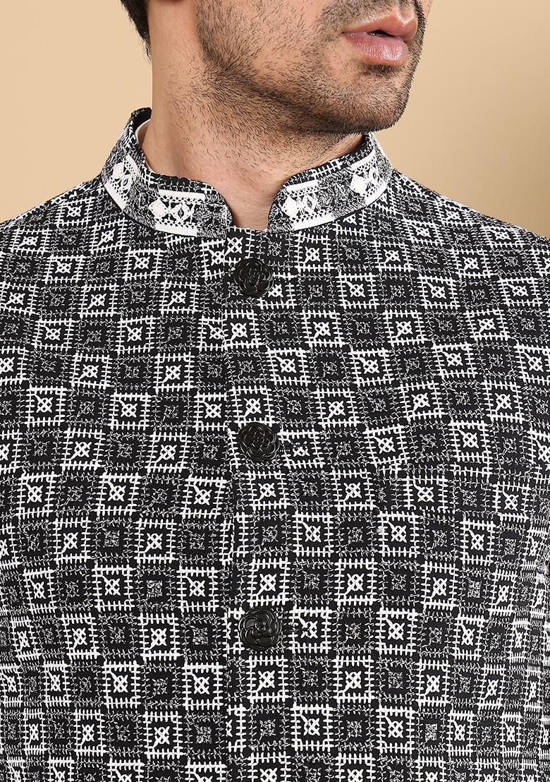 Black Embellished Viscose Silk Nehru Jacket