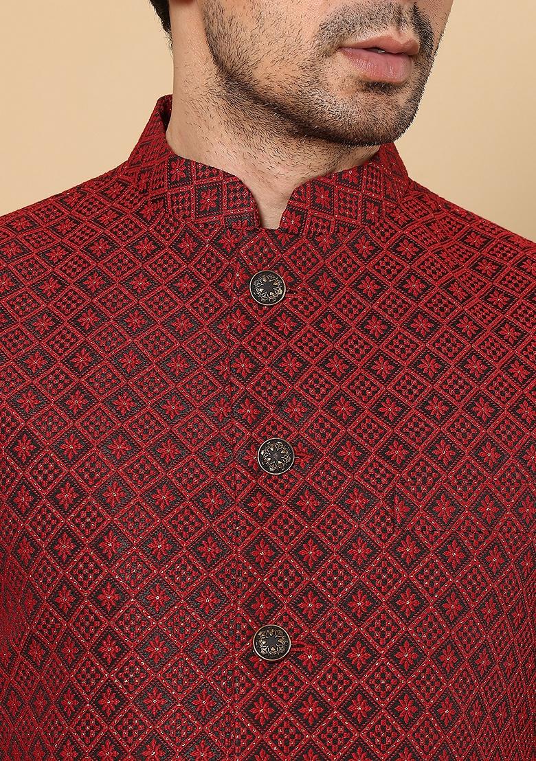 Black Embellished Rayon Silk Nehru Jacket