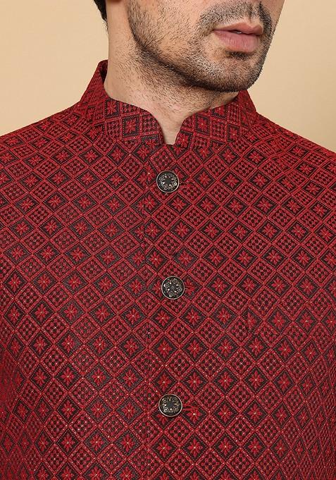 Black Embellished Rayon Silk Nehru Jacket