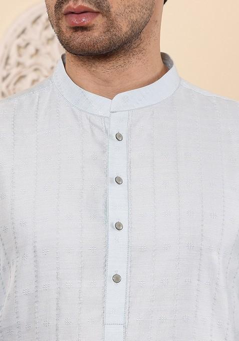 Light Blue Embellished Rayon Silk Kurta For Men