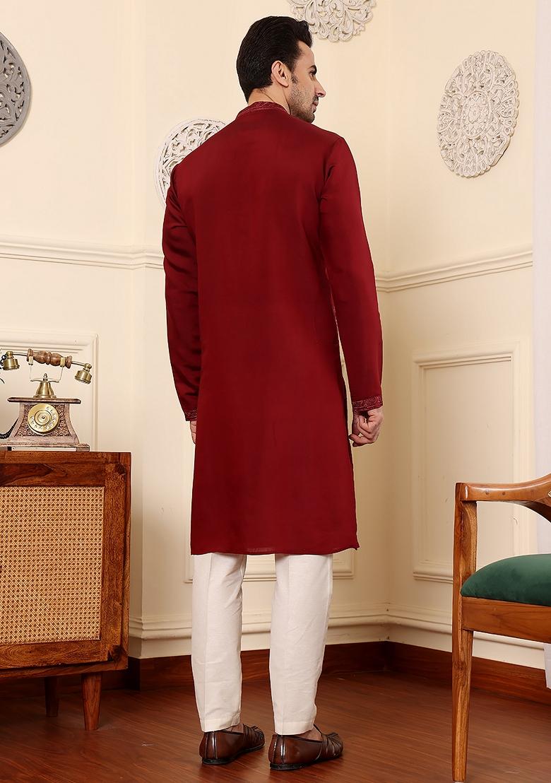 Blue Embellished Viscose Silk Kurta Set For Men