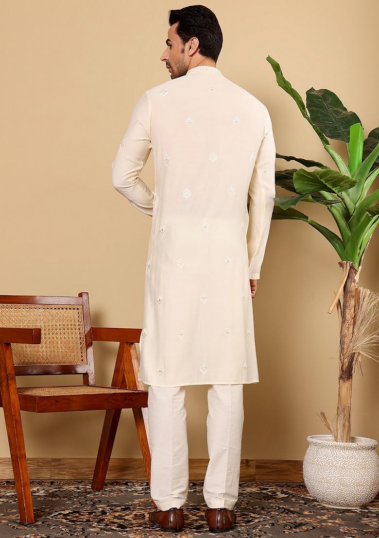 Maroon Embellished Viscose Silk Kurta Set For Men