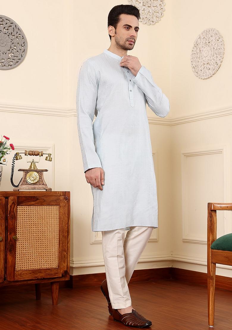 Purple Embellished Rayon Silk Kurta Set For Men