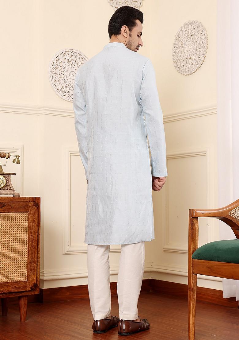 Purple Embellished Rayon Silk Kurta Set For Men