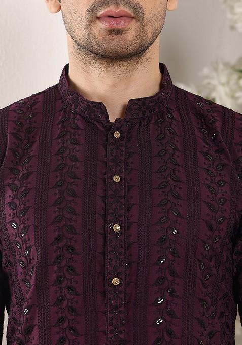 Dark Green Embellished Viscose Silk Kurta Set For Men