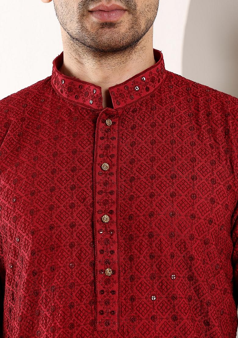 Blue Embellished Viscose Silk Kurta Set For Men