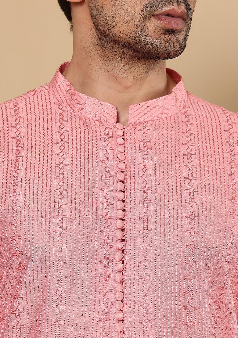 Blue Embellished Viscose Silk Kurta Set For Men