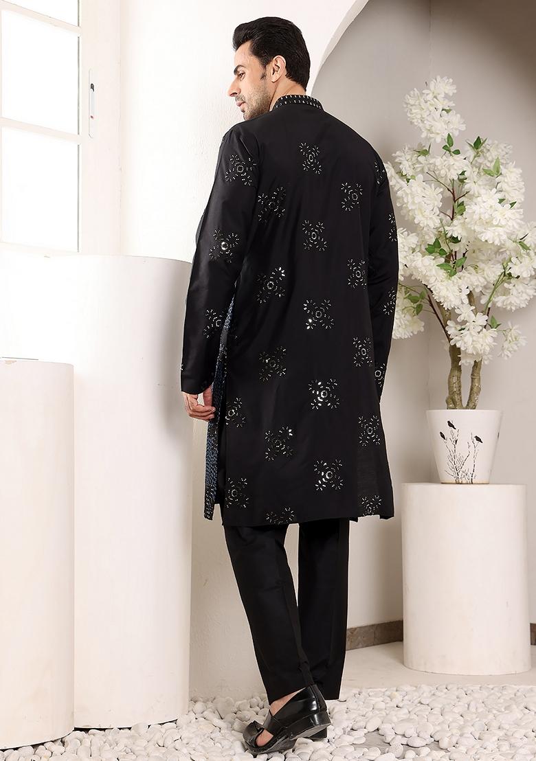 Purple Embellished Rayon Silk Kurta Set For Men