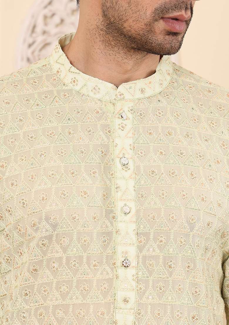 Red Embellished Rayon Silk Kurta Set For Men - Indya