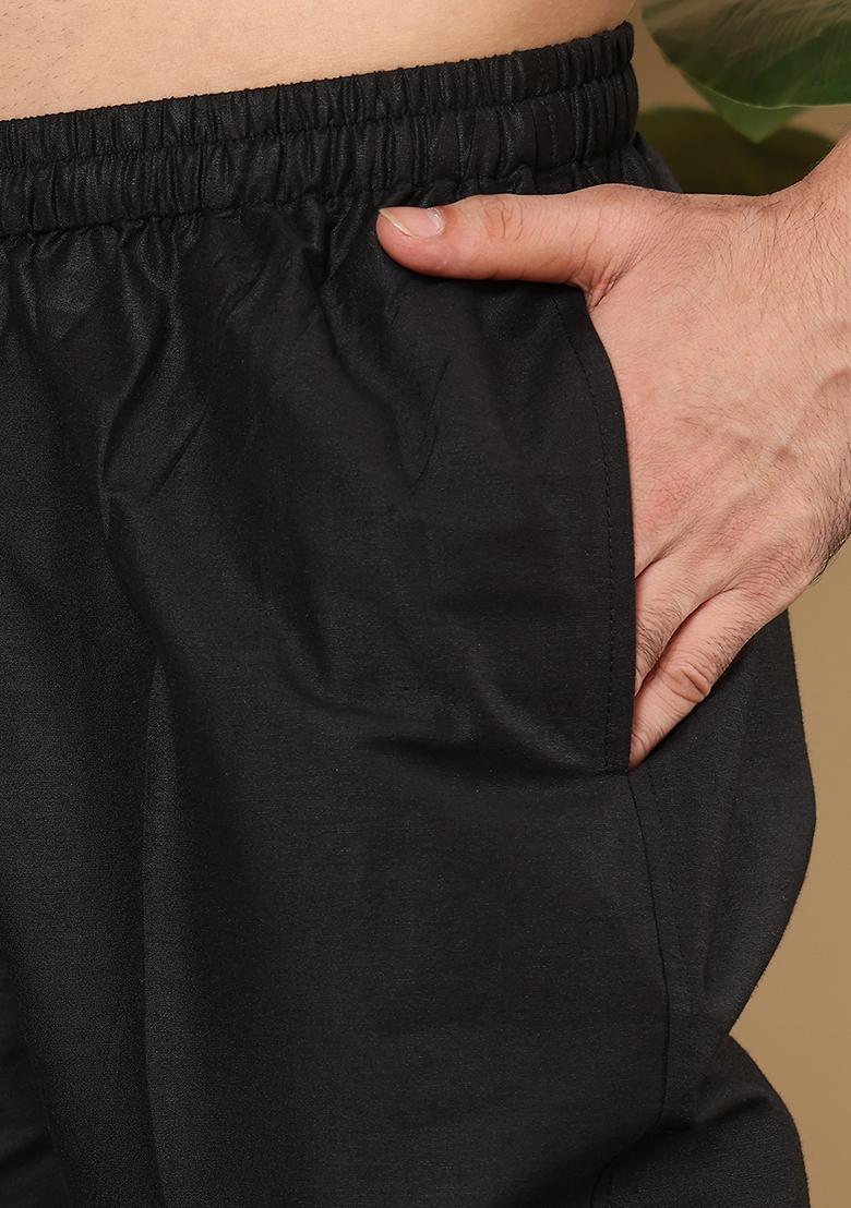 Black Embellished Ethnic Motifs Kurta Set For Men