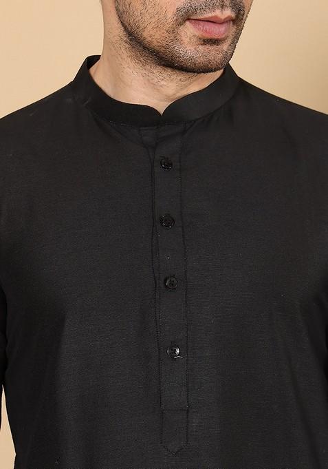 Black Embellished Ethnic Motifs Kurta Set For Men