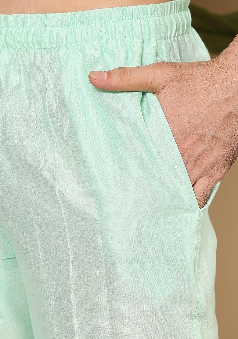 Sea Green Solid Ethnic Motifs Kurta Set For Men