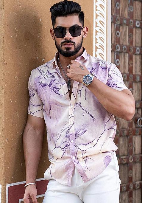 Purple Embroidered Heavy Cotton Shirt For Men