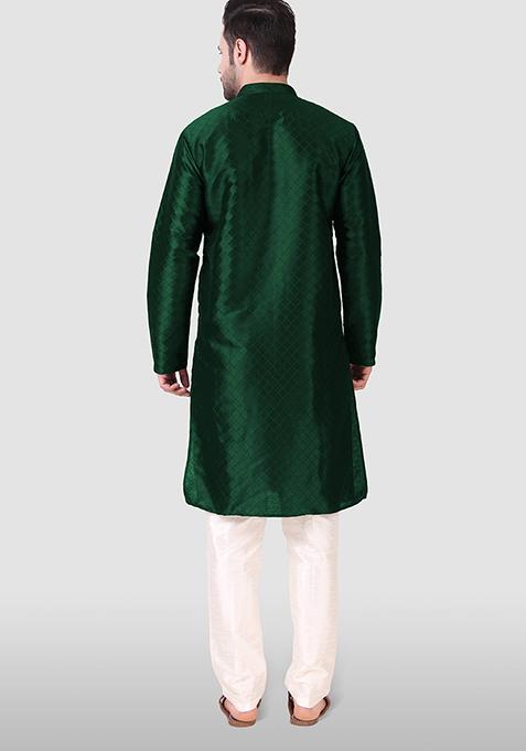 Green Abstract Print Art Silk Kurta Set For Men
