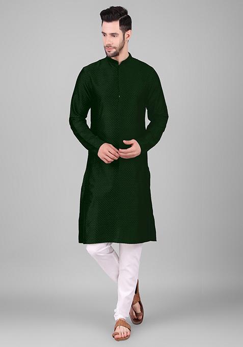 Green Abstract Print Viscose Kurta For Men