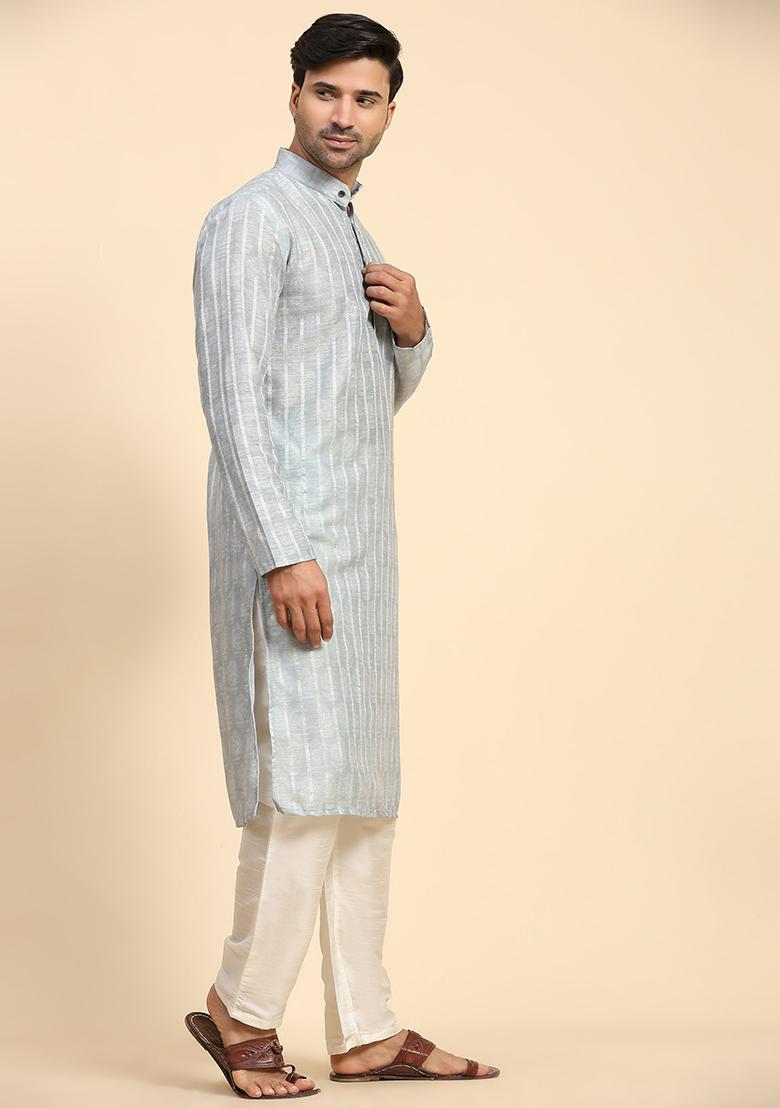 Grey Abstract Print Cotton Kurta For Men - Indya