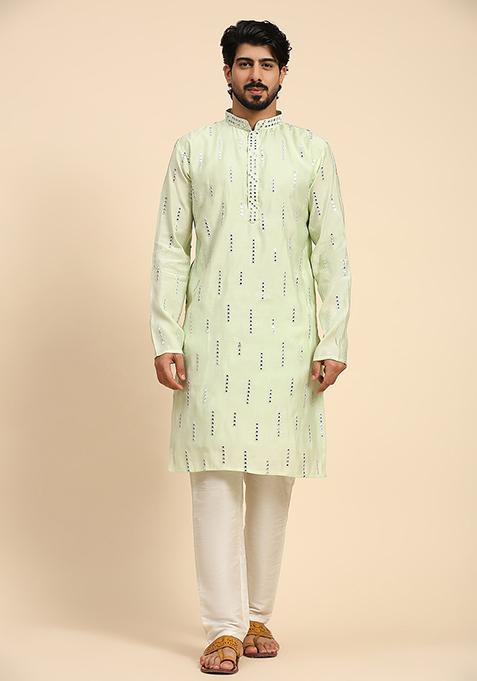 Green Resham Embroidered Silk Kurta For Men