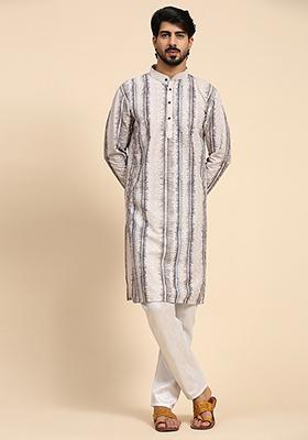 Multicolour Abstract Print Cotton Kurta For Men