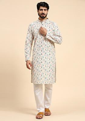 Multicolour Abstract Print Cotton Kurta For Men