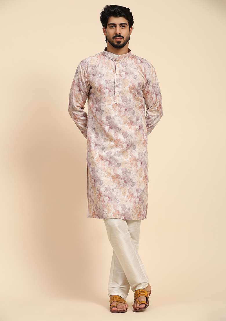 Multicolour Printed Cotton Kurta For Men - Indya
