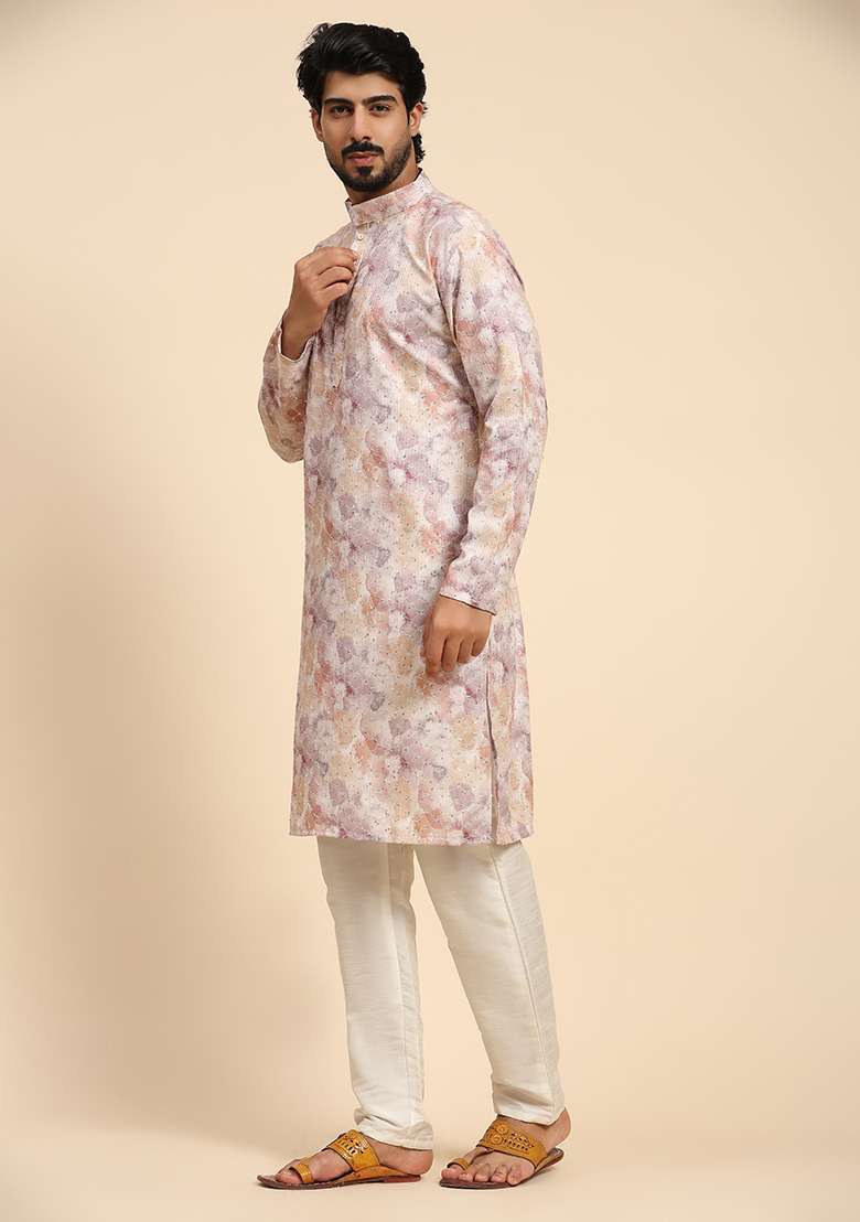 Multicolour Printed Cotton Kurta For Men - Indya