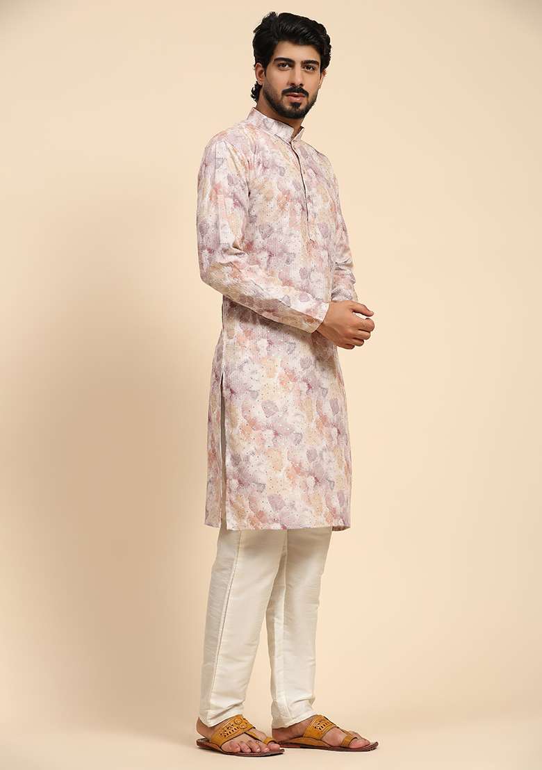Multicolour Printed Cotton Kurta For Men - Indya