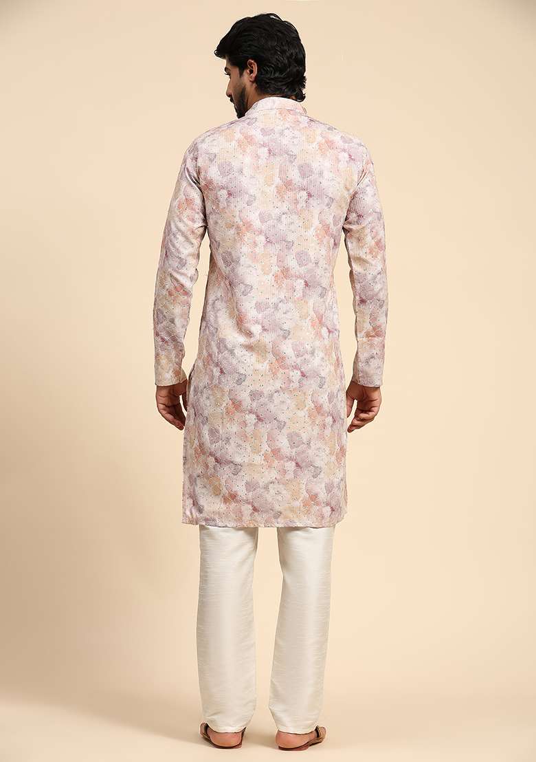 Multicolour Printed Cotton Kurta For Men - Indya