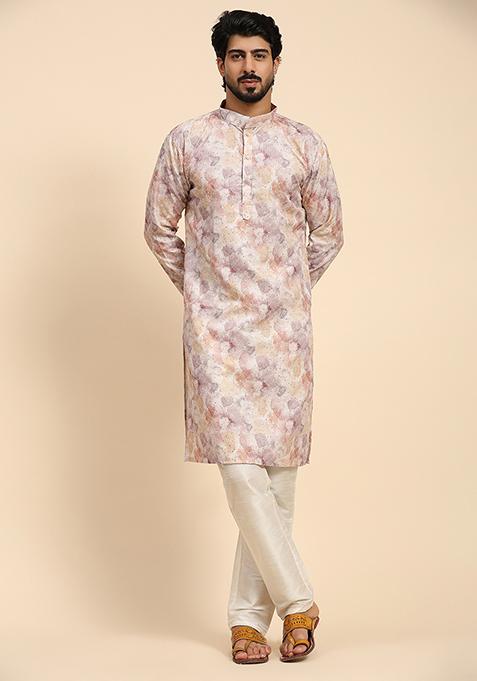 Multicolour Printed Cotton Kurta For Men