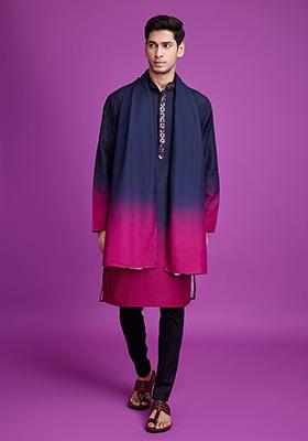 Navy Blue Abstract Print Rayon Kurta Set For Men