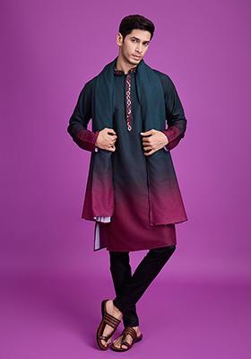 Green Abstract Print Rayon Kurta Set For Men