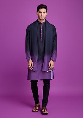 Black Abstract Print Rayon Kurta Set For Men