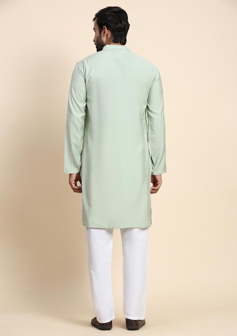 Green Abstract Print Rayon Kurta Set For Men - Indya