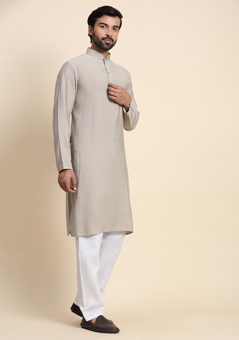 Grey Abstract Print Rayon Kurta Set For Men