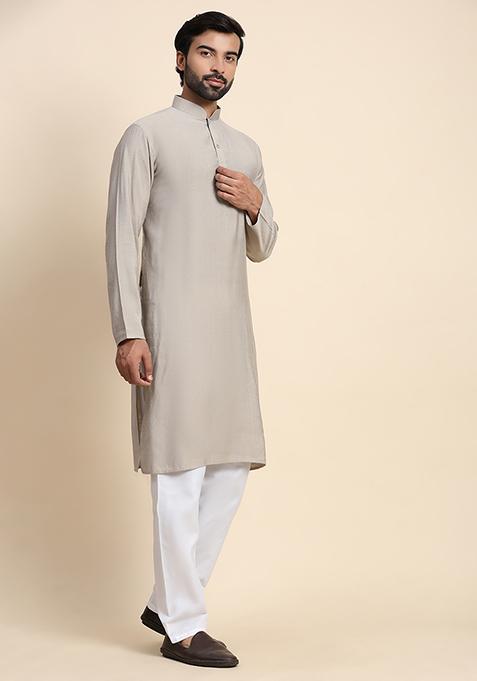 Grey Abstract Print Rayon Kurta Set For Men