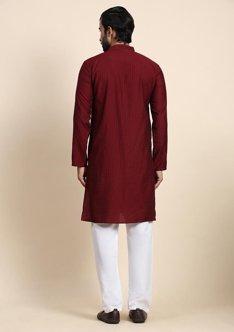 Maroon Abstract Print Rayon Kurta Set For Men
