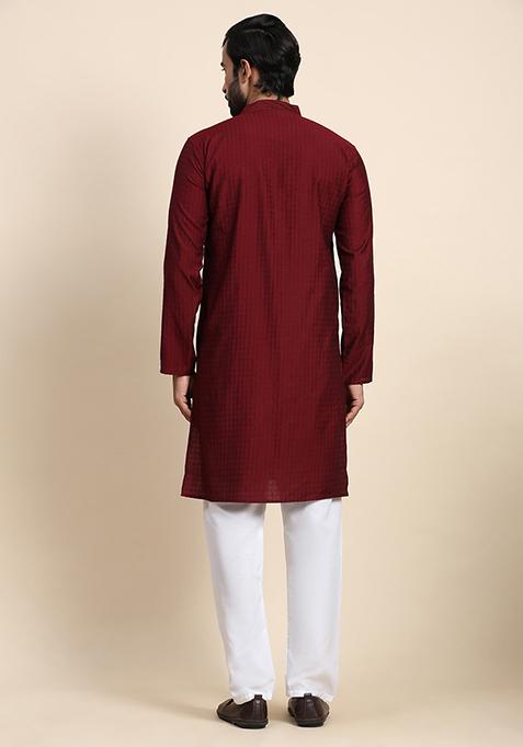 Maroon Abstract Print Rayon Kurta Set For Men