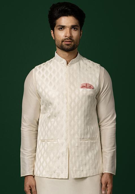 White Jacquard Silk Blend Jacket