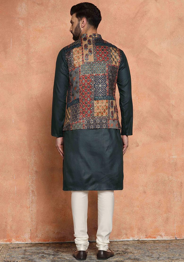 Multicolour Printed Cotton Blend Kurta Jacket Set